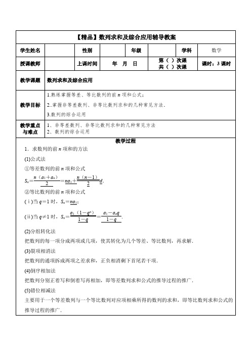 【精品】数列求和及综合应用辅导教案