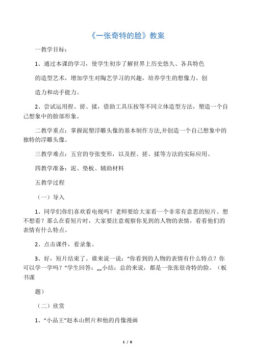 《一张奇特的脸》教案