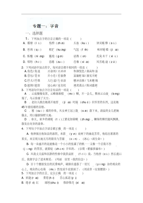 中考语文专题训练：字音字形【含答案解析】