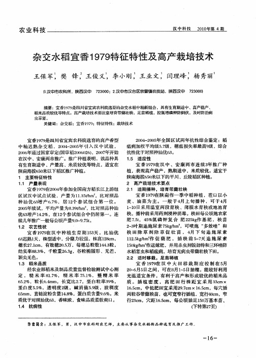 杂交水稻宜香1979特征特性及高产栽培技术