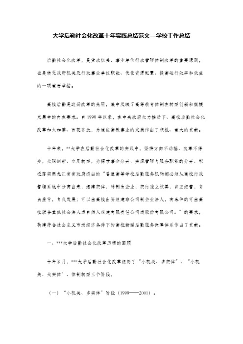 大学后勤社会化改革十年实践总结范文—学校工作总结