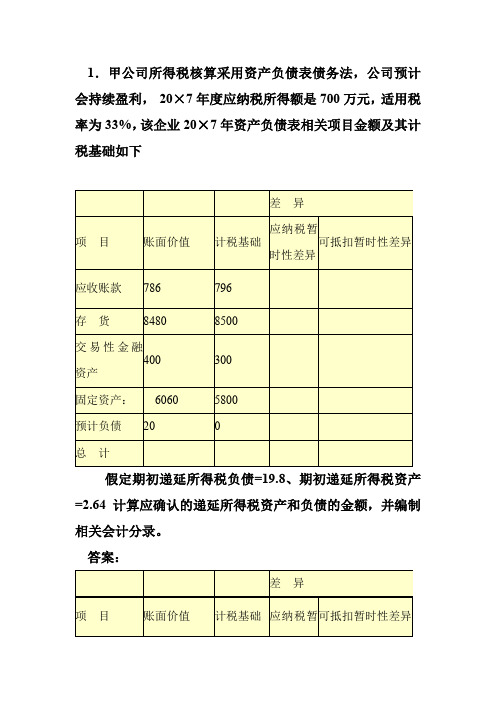 中级财务会计Ⅱ第十一章 到第十三章 业务题    答案