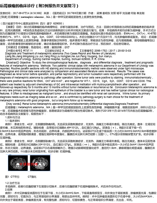 后肾腺瘤的临床诊疗(附2例报告并文献复习)