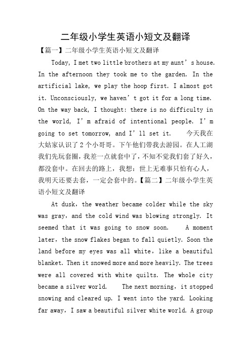二年级小学生英语小短文及翻译