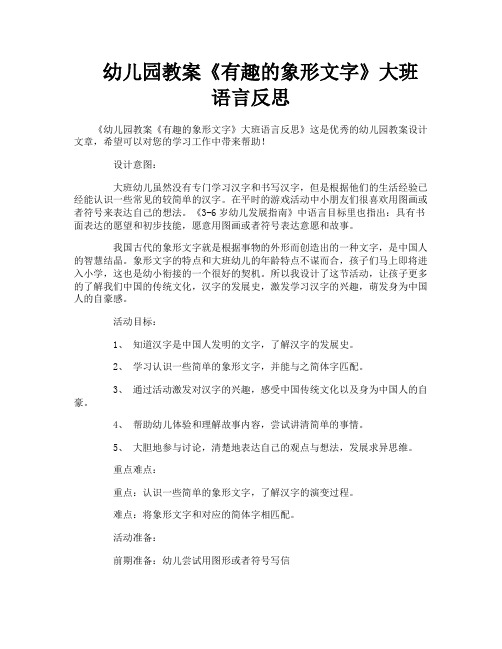 幼儿园教案《有趣的象形文字》大班语言反思