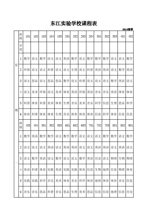 2014年春季东江实验学校课程表 科普,生理