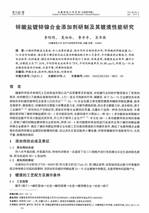 锌酸盐镀锌镍合金添加剂研制及其镀液性能研究