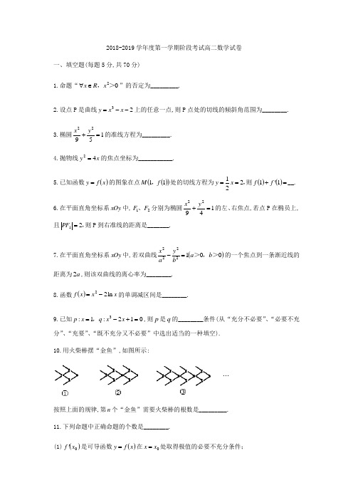 江苏省泰州市靖江高级中学2018-2019学年高二上12月阶段性考试数学试题(无答案)