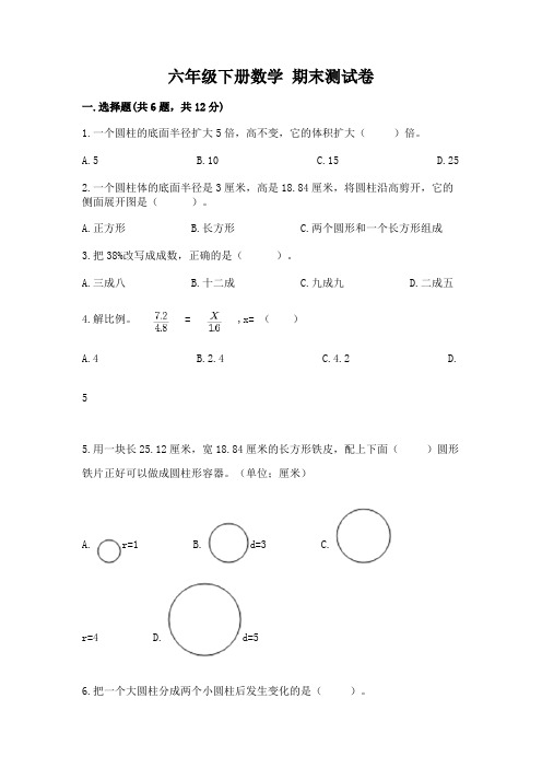 六年级下册数学-期末测试卷可打印