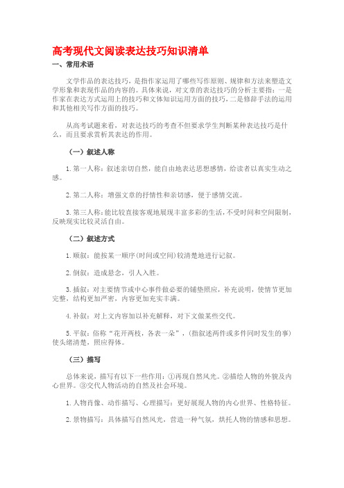 高考现代文阅读表达技巧知识清单
