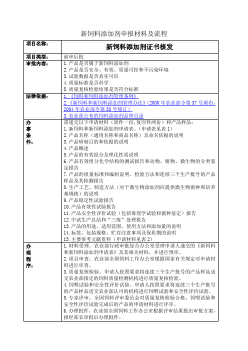 新饲料添加剂申报材料及流程