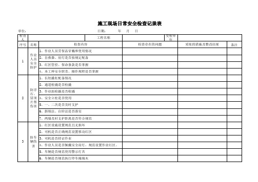 施工现场日常安全检查记录表(2020)