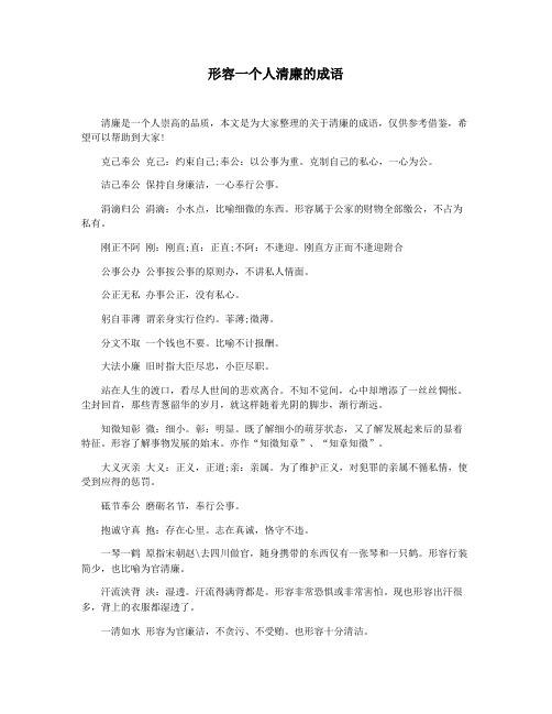 形容一个人清廉的成语
