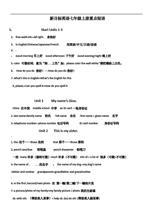 英语七年级上册重点词组句型总结