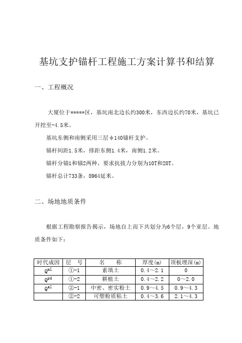 基坑支护锚杆工程施工组织设计方案计算书和结算