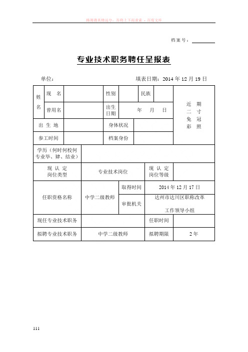 专业技术职务聘任呈报表(初级样表双面打印)