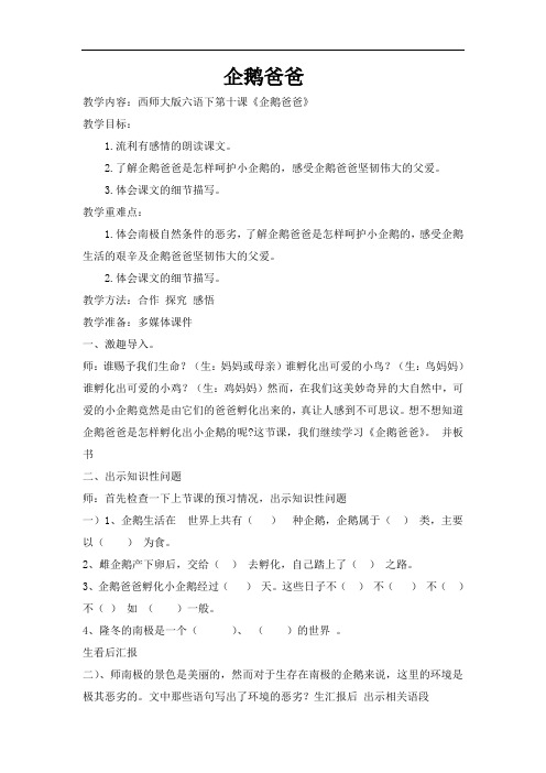 西师版语文第十二册《企鹅爸爸》word教案