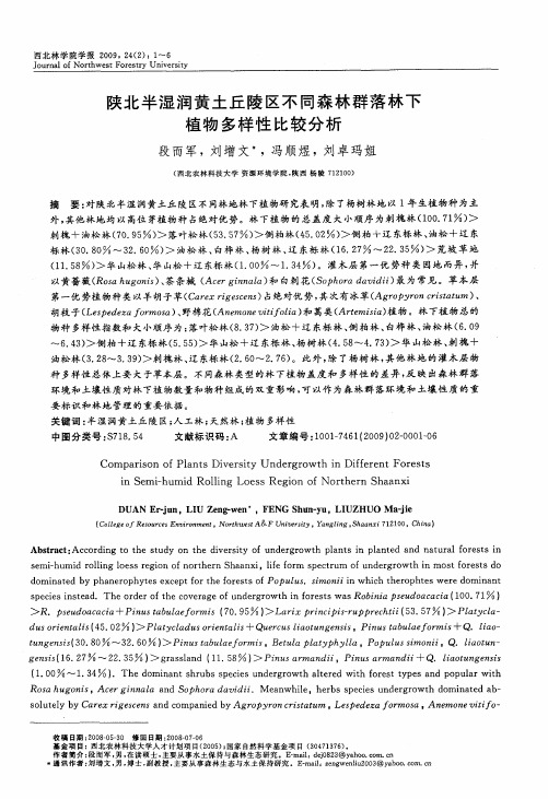 陕北半湿润黄土丘陵区不同森林群落林下植物多样性比较分析