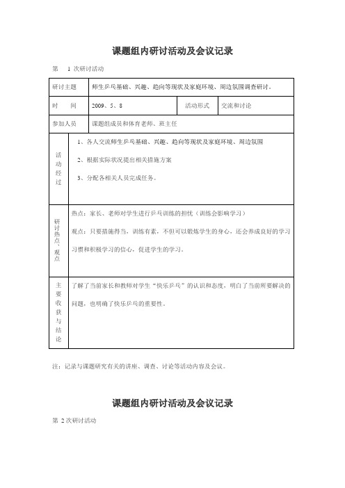 课题组内研讨活动及会议记录
