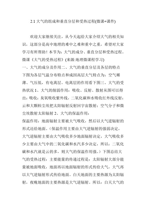 2.1大气的组成和垂直分层和受热过程(微课 课件)
