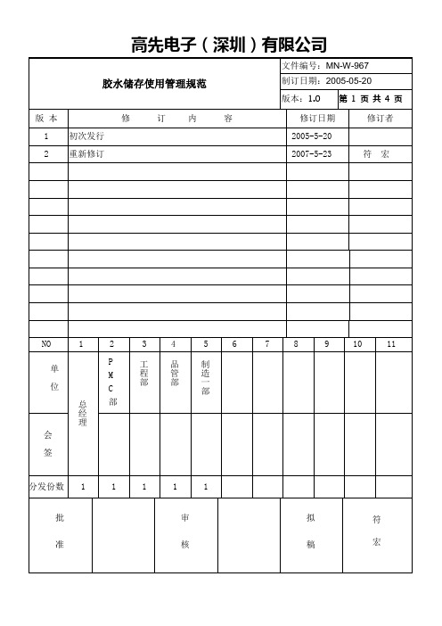 胶水储存和使用管理规定
