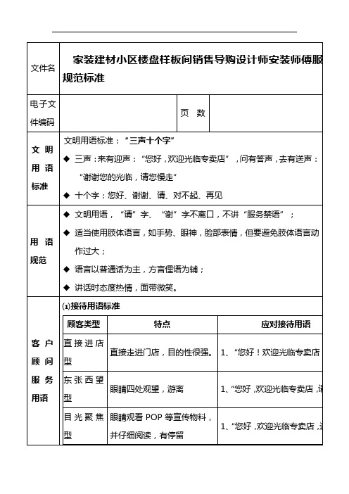 家装建材小区楼盘样板间销售导购设计师安装师傅服务用语岗位语言规范标准