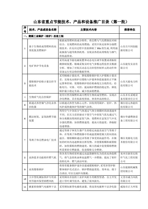 山东省重点节能技术、产品和设备推广目录(第一批)