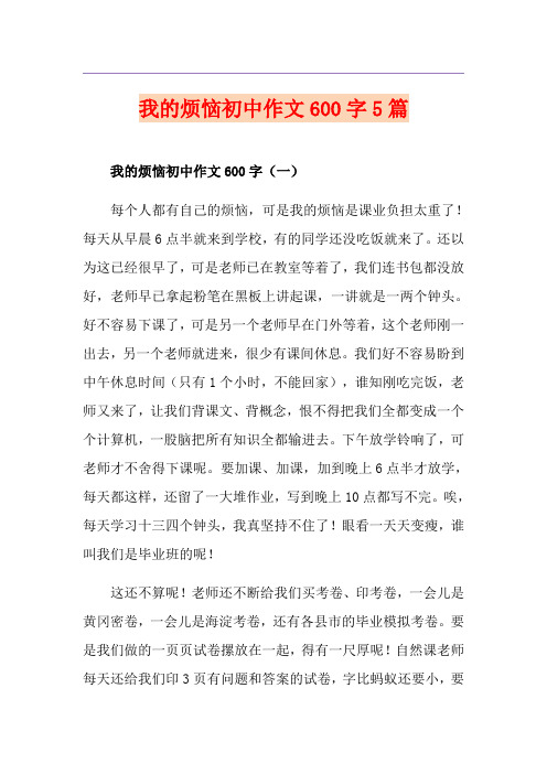 我的烦恼初中作文600字5篇