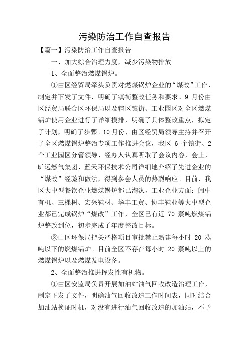 污染防治工作自查报告