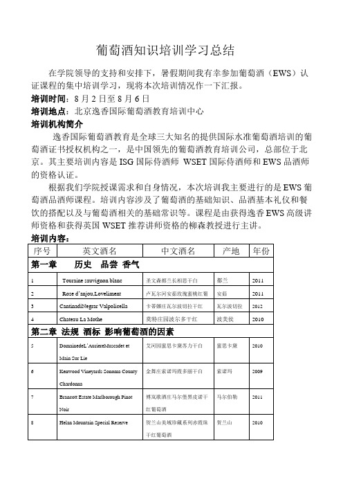 葡萄酒知识培训总结