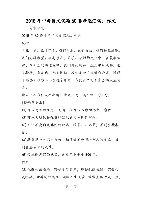 2018年中考语文试题60套精选汇编：作文-文档资料
