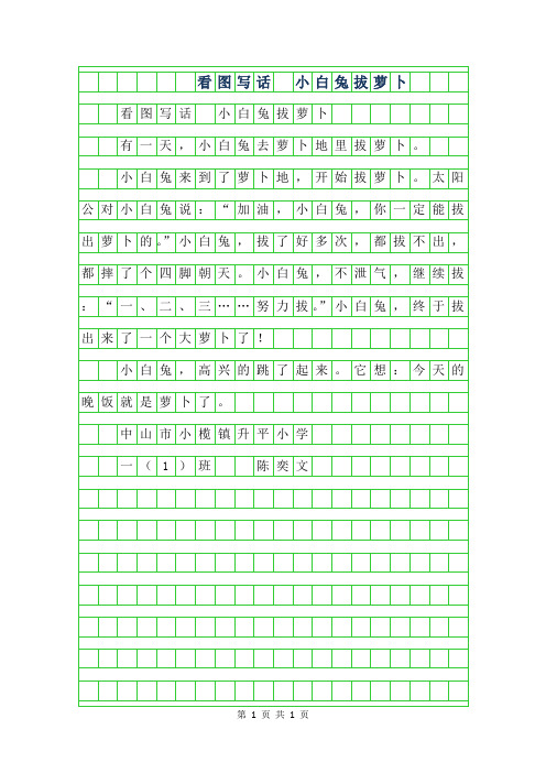 2019年一年级优秀作文-看图写话 小白兔拔萝卜