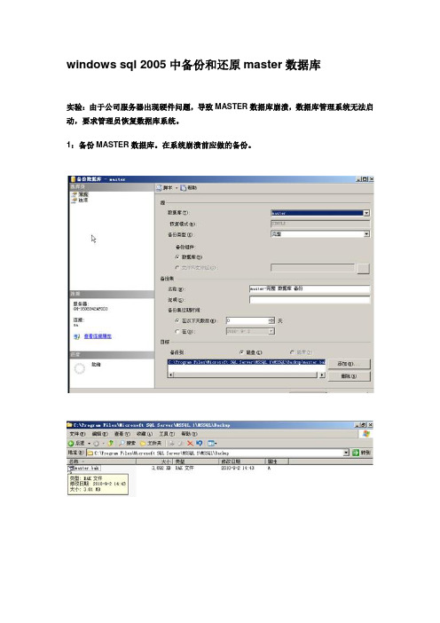 sql 2005中备份和还原master数据库