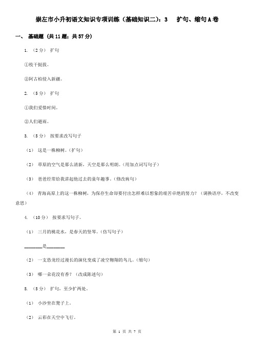 崇左市小升初语文知识专项训练(基础知识二)：3   扩句、缩句A卷