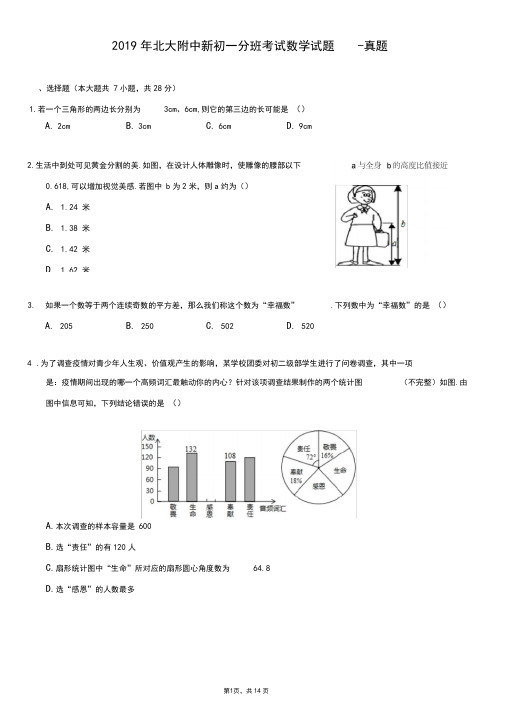 2019年北大附中新初一分班考试数学试题-真题-含详细解析