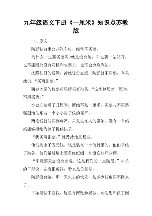 九年级语文下册《一厘米》知识点苏教版