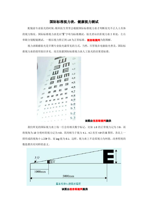 国际标准视力表,健康视力测试