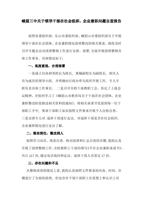 关于领导干部在社会组织兼职自查报告