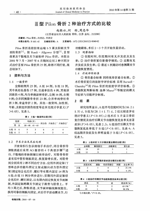 Ⅲ型Pilon骨折2种治疗方式的比较