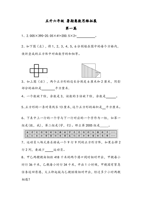 五升六年级(暑假)奥数专题练习卷 数学思维拓展提高卷(第一篇——第四篇)