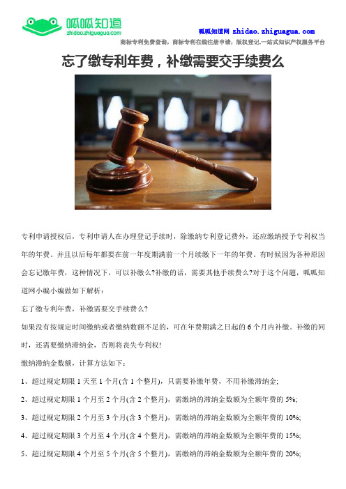 忘了缴专利年费,补缴需要交手续费么
