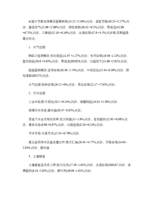 A股中节能环保概念股汇总