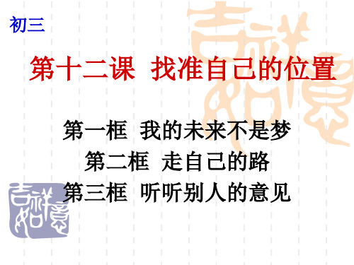 【人民版】九年级政治复习课件四单元从这里出发第十二课找准自己的位置第1_3框我的未来不是梦走自己的路