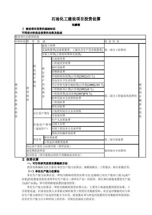 石油化工项目投资估算