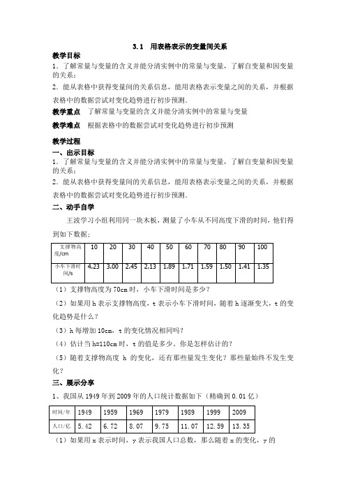 北师大版七年级数学下册第三章变量之间的关系(教案)