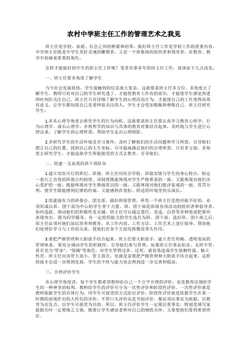 农村中学班主任工作的管理艺术之我见