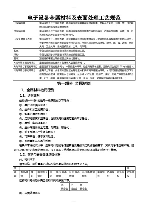 电子设备金属材料及表面处理工艺规范