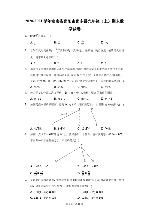 2020-2021学年湖南省邵阳市邵东县九年级(上)期末数学试卷