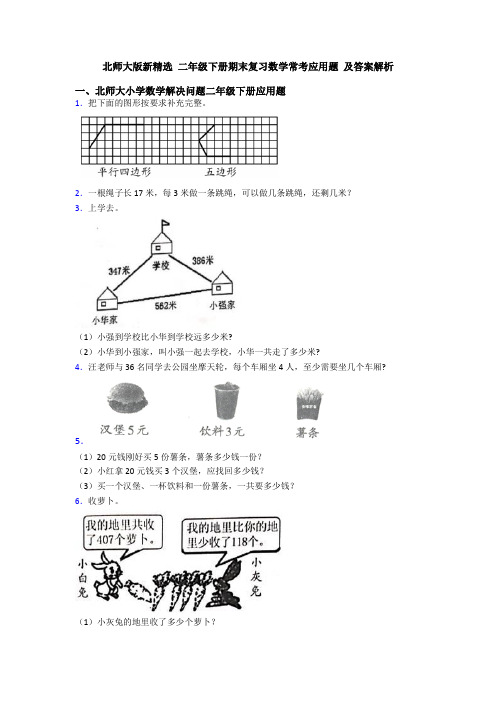 北师大版新精选 二年级下册期末复习数学常考应用题 及答案解析