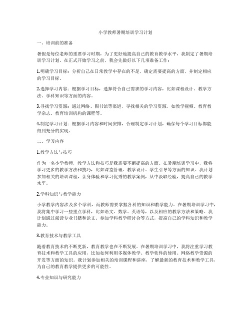 小学教师暑期培训学习计划